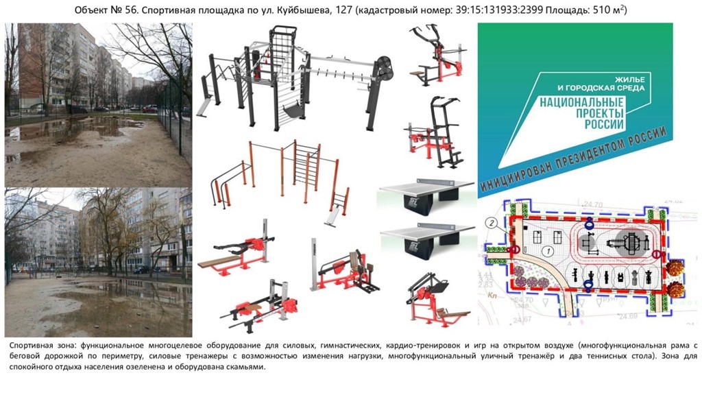 В Калининграде дополнили список объектов благоустройства спортплощадкой на Куйбышева
